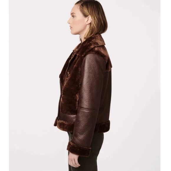 Bernardo Vegan Fur-Leather Jacket brown NWT XS $220 - Picture 4 of 6